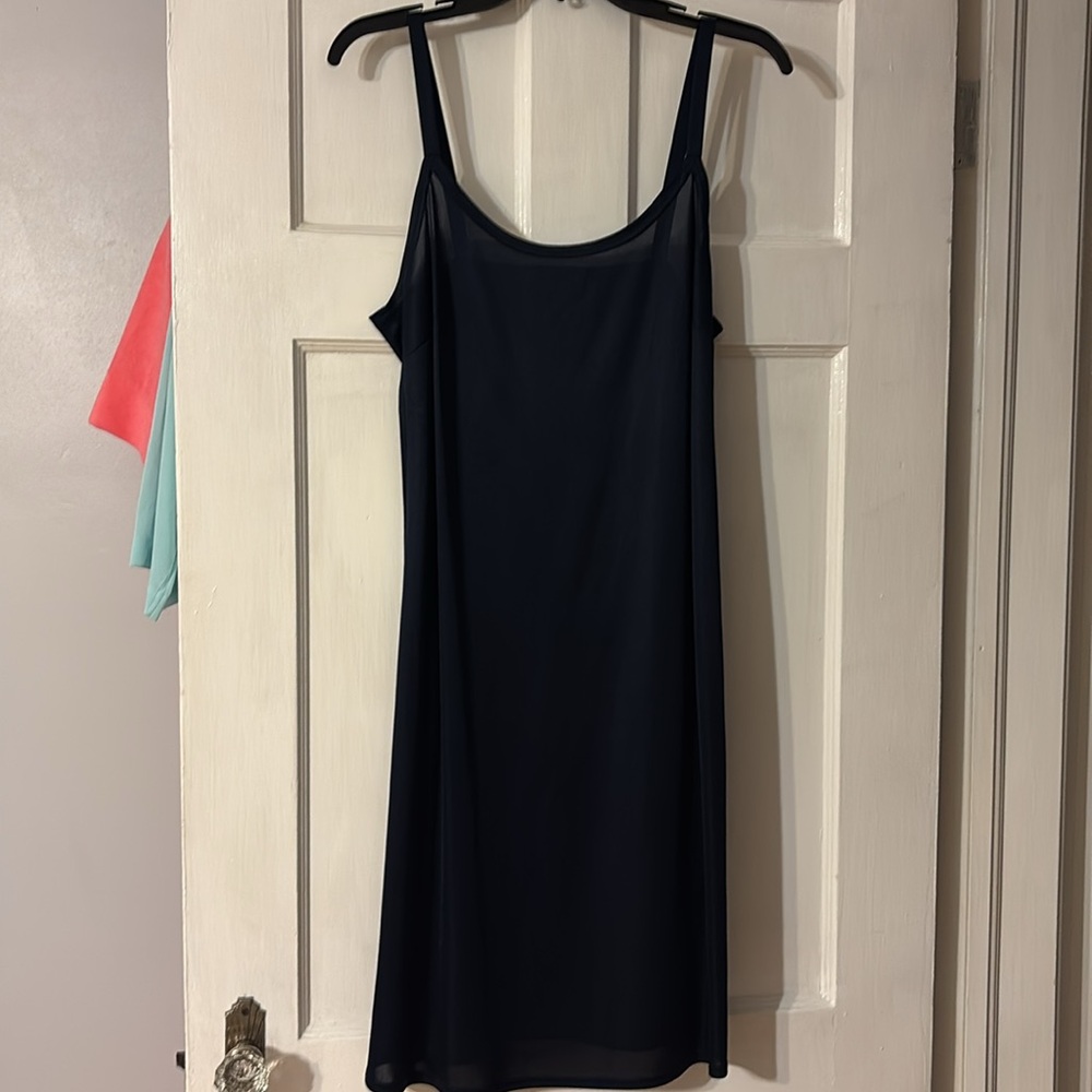 Navy blue with salmon colored polka dot dress - Picture 2 of 6